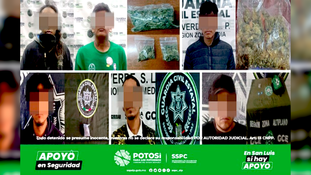 Guardia Civil detuvo a 17 sujetos por posesión de droga en San Luis Potosí